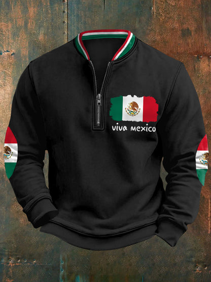 Sudadera casual con cremallera Viva México para hombre