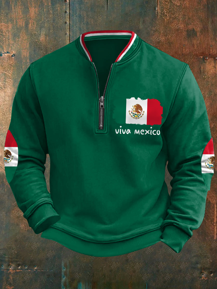 Sudadera casual con cremallera Viva México para hombre