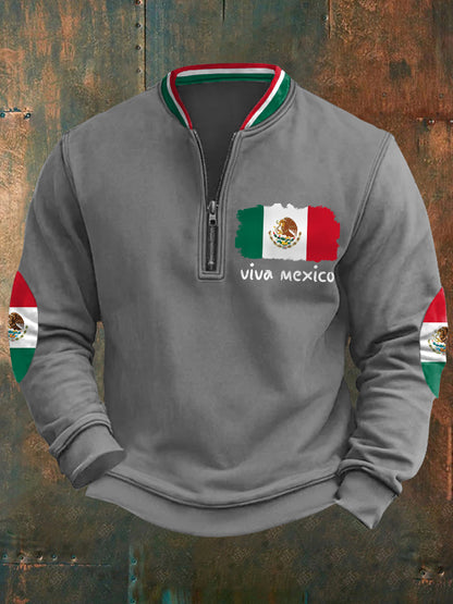 Sudadera casual con cremallera Viva México para hombre