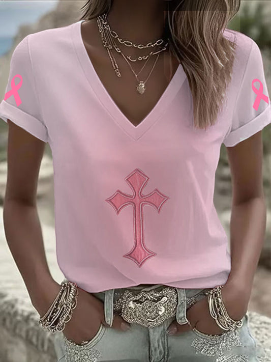 Camiseta de la cruz de la conciencia del cáncer de pecho de las mujeres