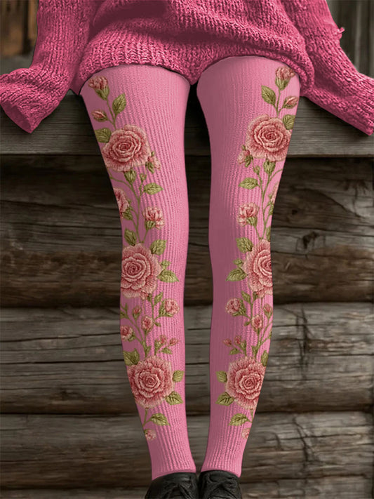 Leggings casuales con estampado floral rosa para mujer