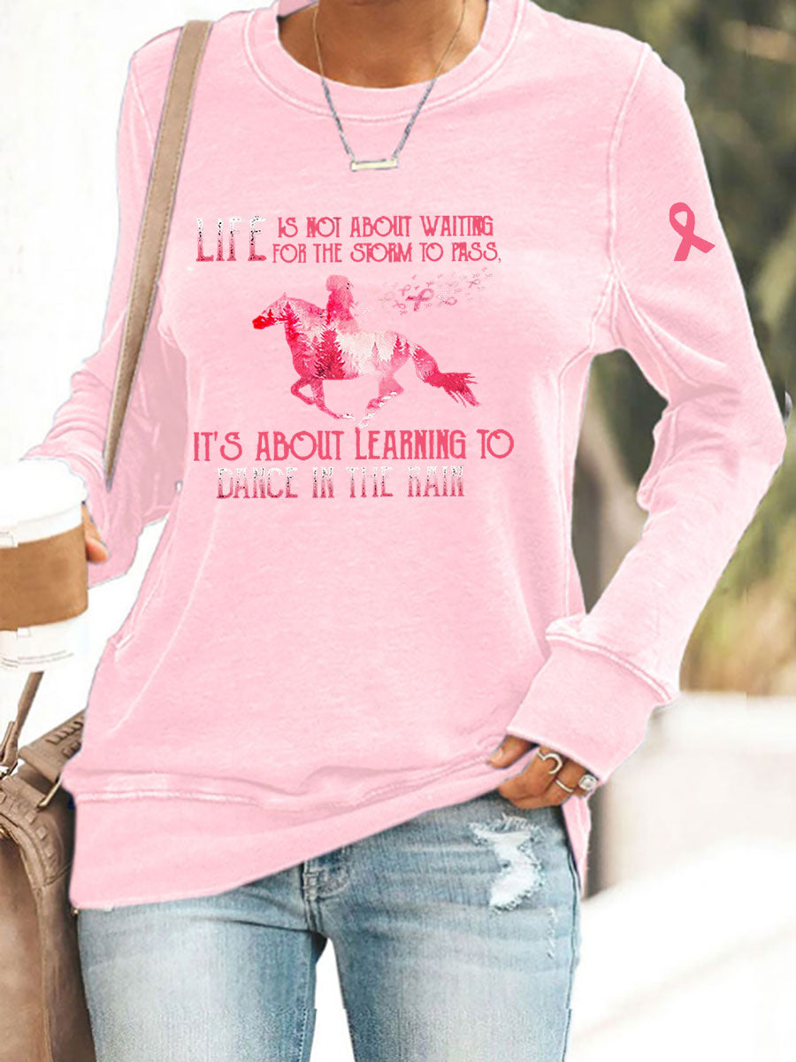 Sudadera casual con estampado de conciencia de cáncer de mama para mujer