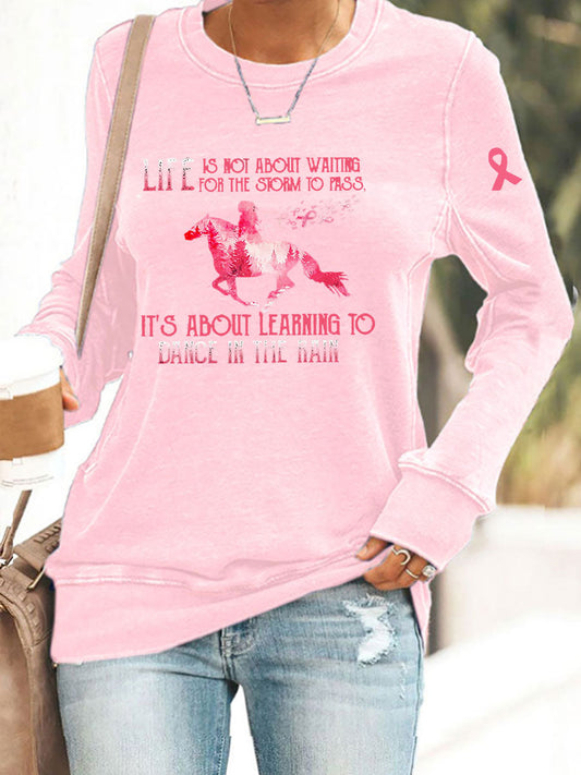 Sudadera casual con estampado de conciencia de cáncer de mama para mujer