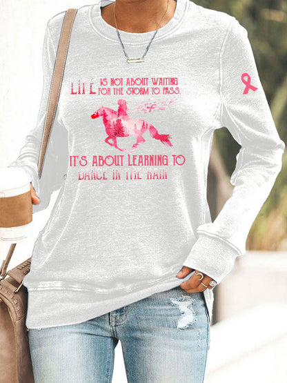 Sudadera casual con estampado de conciencia de cáncer de mama para mujer
