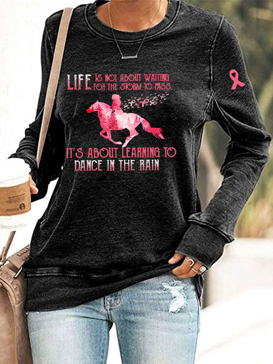 Sudadera casual con estampado de conciencia de cáncer de mama para mujer