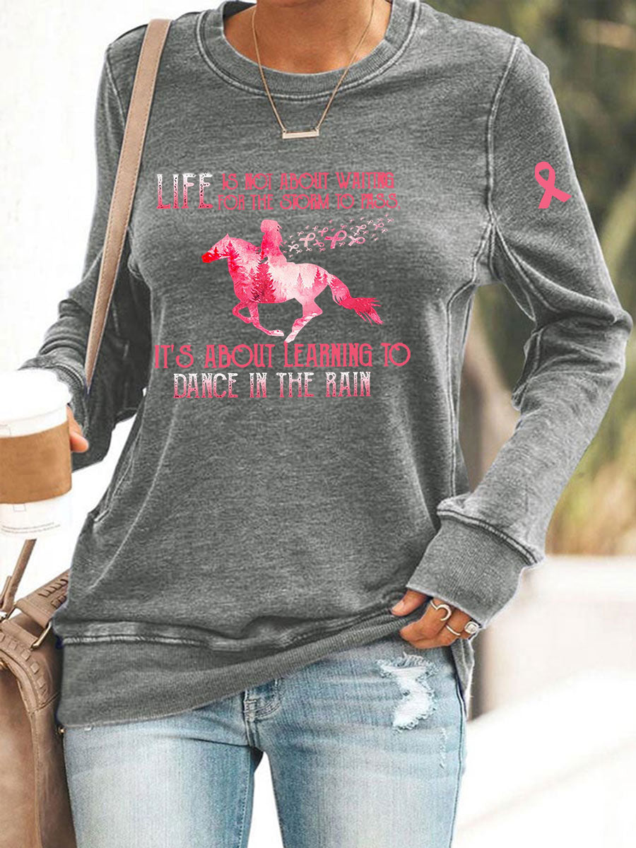 Sudadera casual con estampado de conciencia de cáncer de mama para mujer