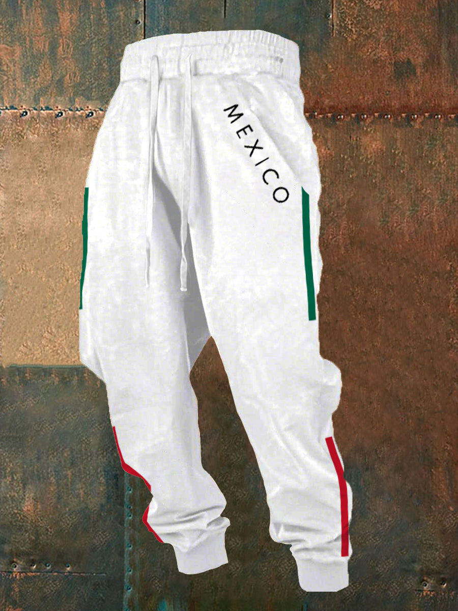 Pantalones casuales con estampado de bandera mexicana para hombres