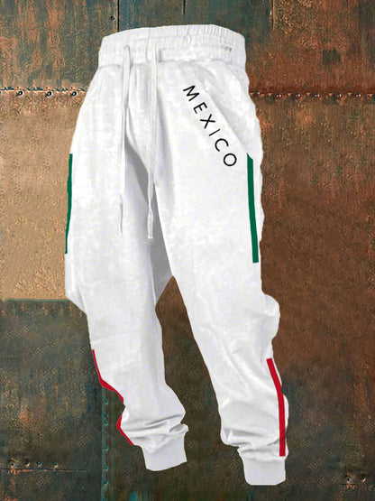 Pantalones casuales con estampado de bandera mexicana para hombres