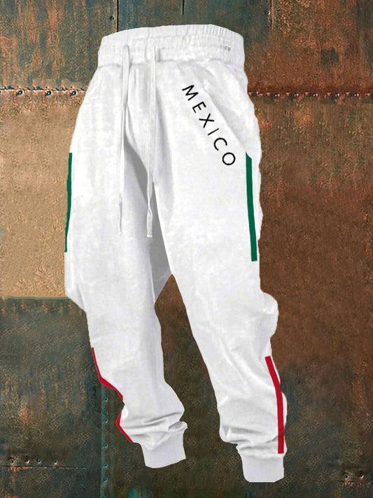 Pantalones casuales con estampado de bandera mexicana para hombres