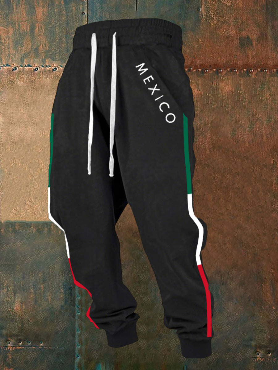 Pantalones casuales con estampado de bandera mexicana para hombres