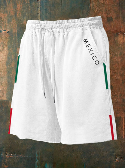 Pantalones cortos casuales con estampado de bandera mexicana para hombres
