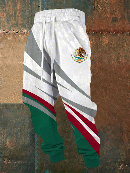 Pantalones casuales con estampado de bandera mexicana para hombres