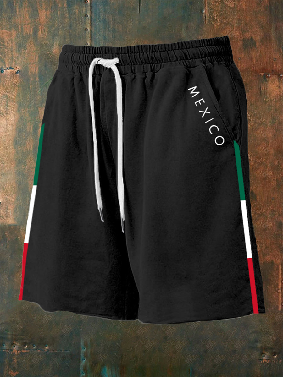 Pantalones cortos casuales con estampado de bandera mexicana para hombres