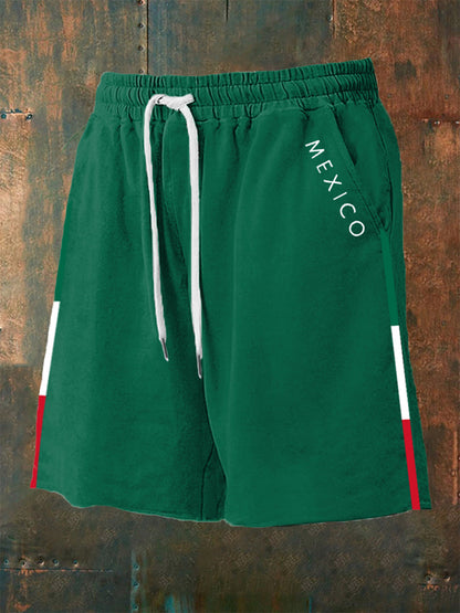 Pantalones cortos casuales con estampado de bandera mexicana para hombres