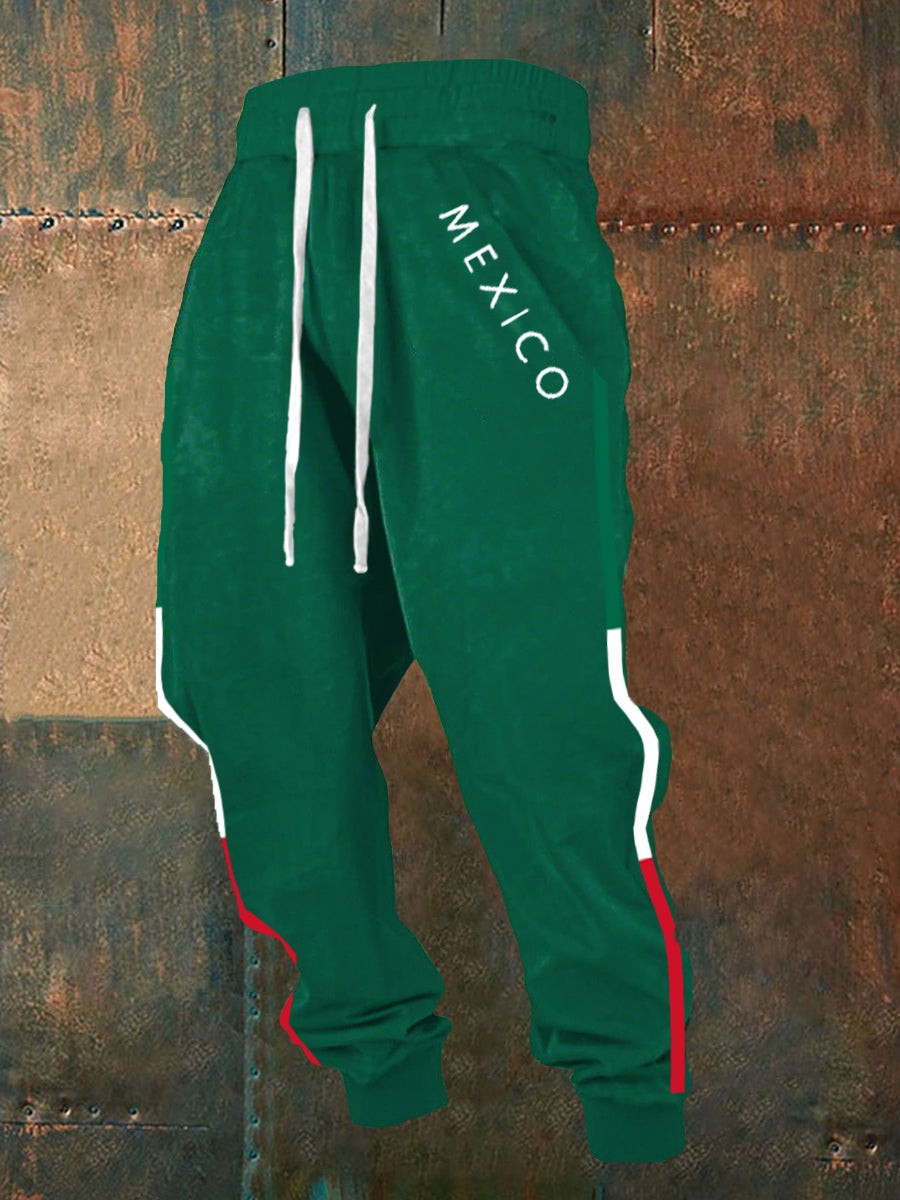 Pantalones casuales con estampado de bandera mexicana para hombres