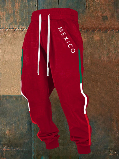 Pantalones casuales con estampado de bandera mexicana para hombres