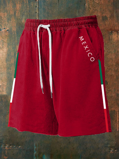 Pantalones cortos casuales con estampado de bandera mexicana para hombres