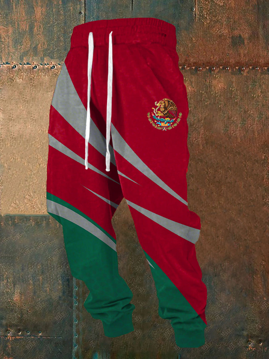 Pantalones casuales con estampado de bandera mexicana para hombres