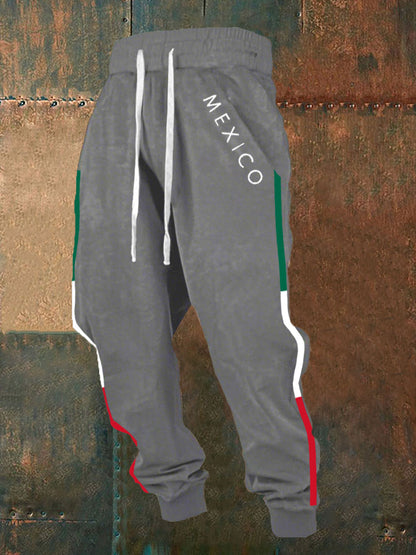 Pantalones casuales con estampado de bandera mexicana para hombres