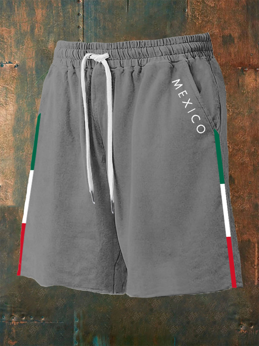 Pantalones cortos casuales con estampado de bandera mexicana para hombres