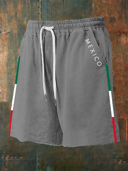 Pantalones cortos casuales con estampado de bandera mexicana para hombres