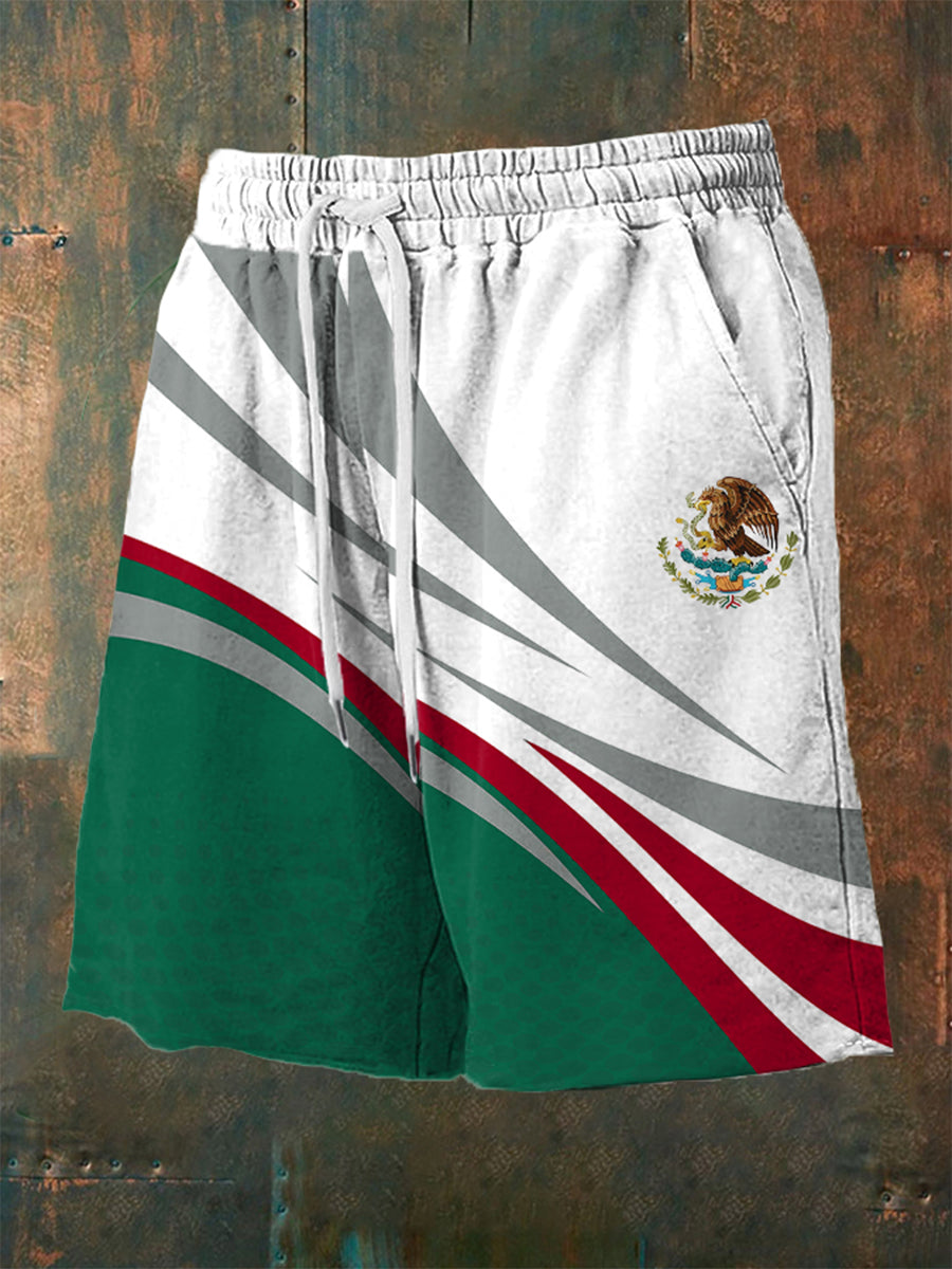 Pantalones cortos casuales con estampado de bandera mexicana para hombres
