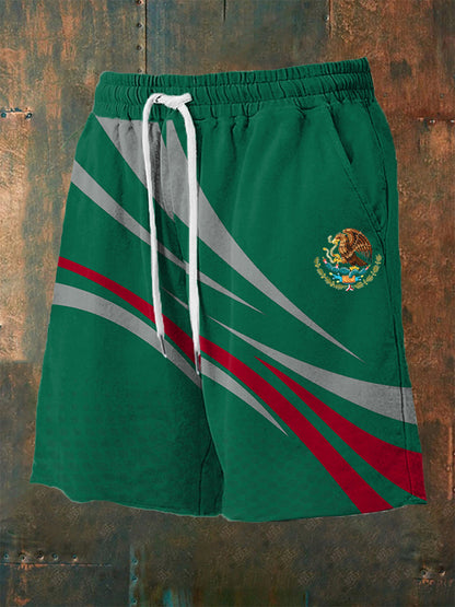 Pantalones cortos casuales con estampado de bandera mexicana para hombres