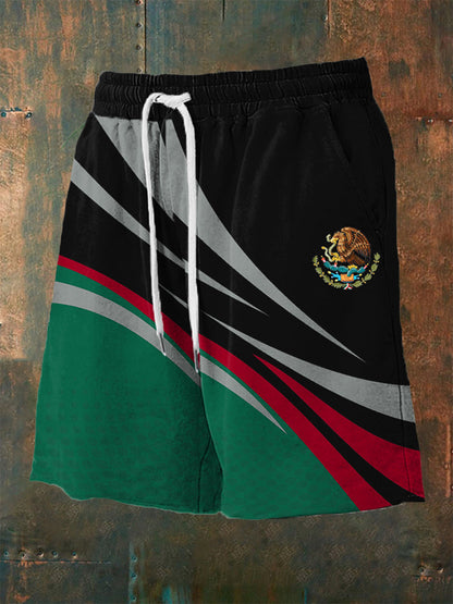 Pantalones cortos casuales con estampado de bandera mexicana para hombres
