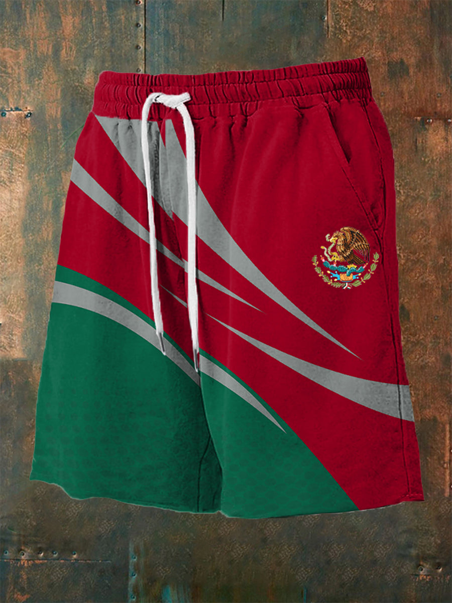 Pantalones cortos casuales con estampado de bandera mexicana para hombres