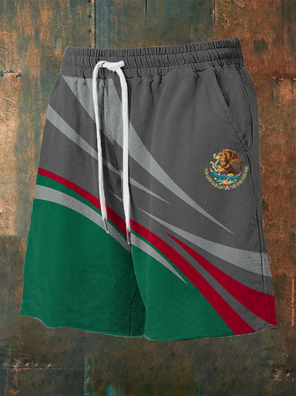 Pantalones cortos casuales con estampado de bandera mexicana para hombres