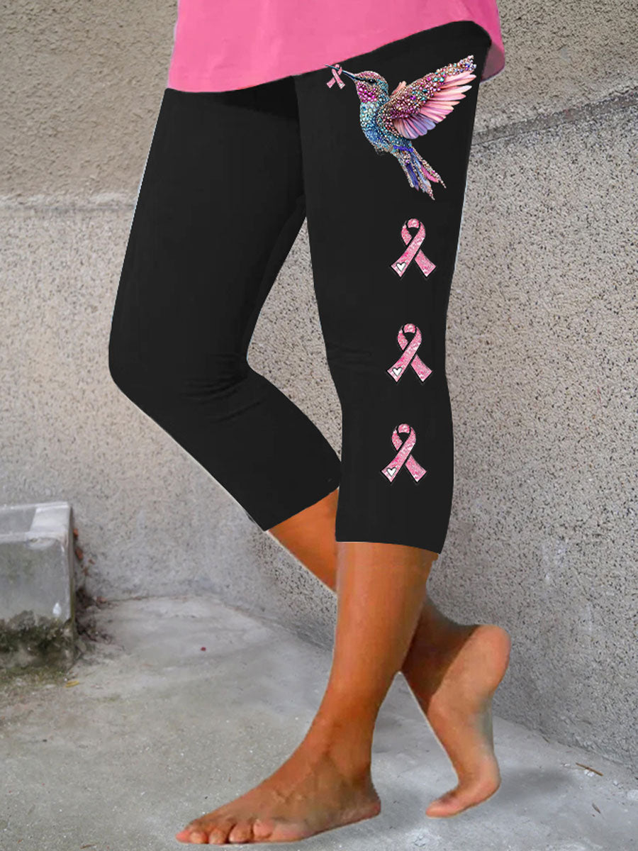 Leggings casuales con estampado de cinta rosa para mujer