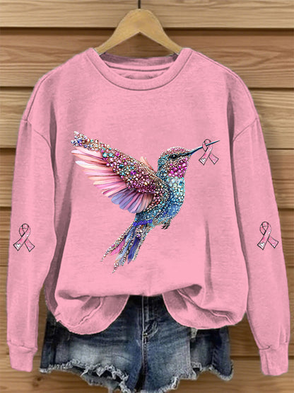 Sudadera casual con estampado de cinta rosa para mujer
