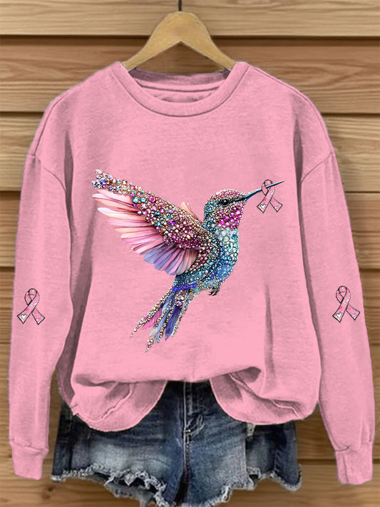 Sudadera casual con estampado de cinta rosa para mujer