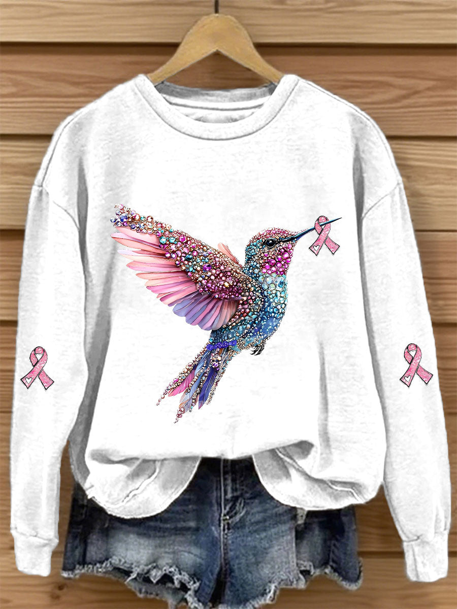 Sudadera casual con estampado de cinta rosa para mujer