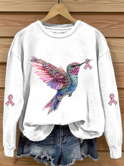 Sudadera casual con estampado de cinta rosa para mujer