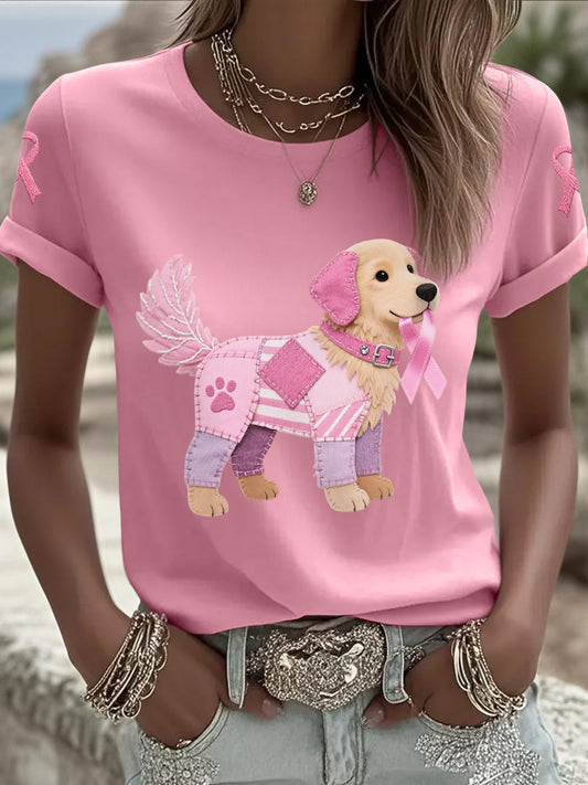 Pink Dog Pink Ribbon Breast Cancer Concientización Apoyo Tee Mujer