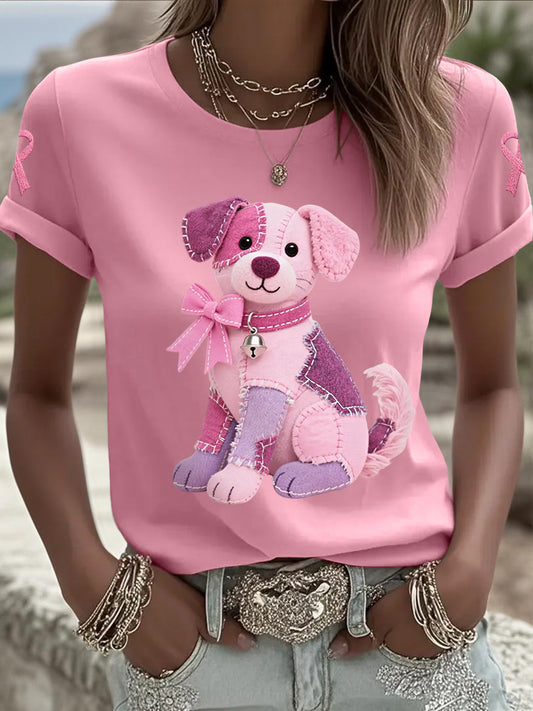 Pink Dog Pink Ribbon Breast Cancer Concientización Apoyo Tee Mujer