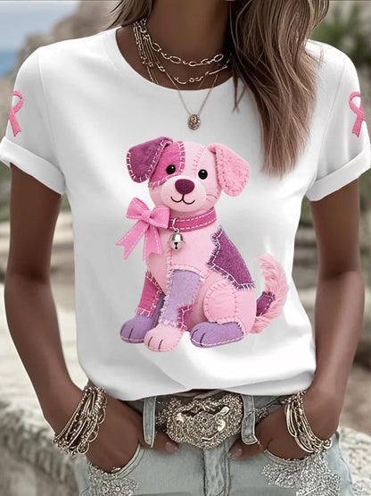 Pink Dog Pink Ribbon Breast Cancer Concientización Apoyo Tee Mujer