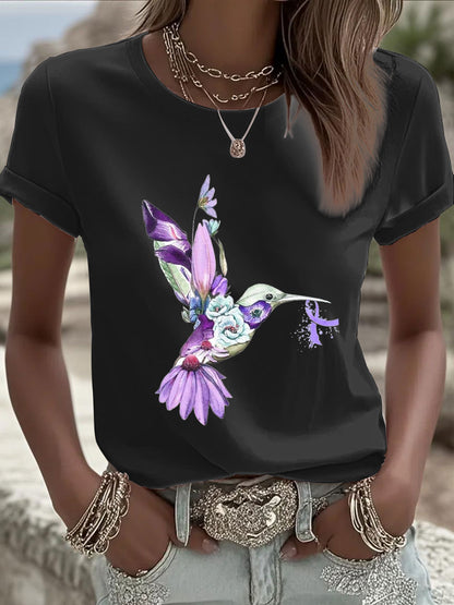 Camiseta para mujer Alzheimer's Awareness Purple Hummingbird