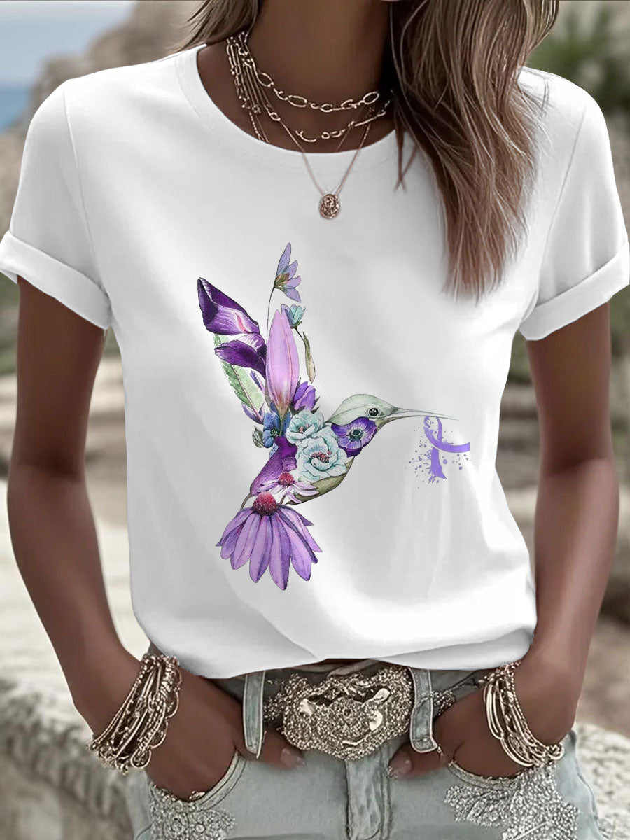 Camiseta para mujer Alzheimer's Awareness Purple Hummingbird