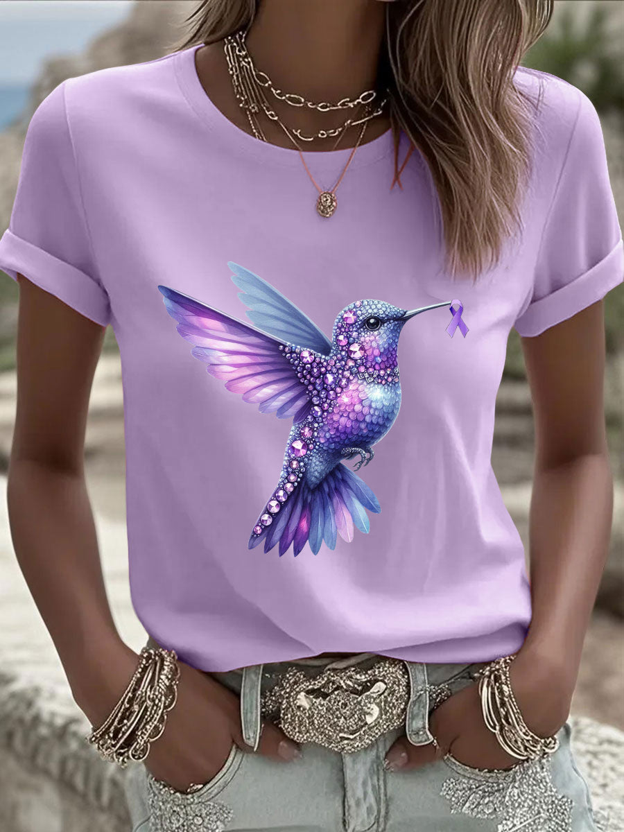 Camiseta para mujer Alzheimer's Awareness Purple Hummingbird