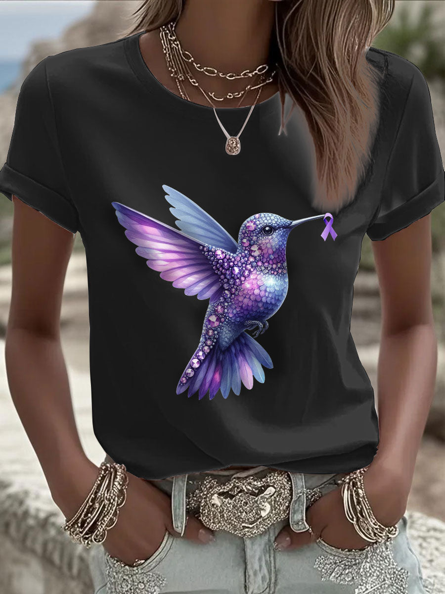 Camiseta para mujer Alzheimer's Awareness Purple Hummingbird