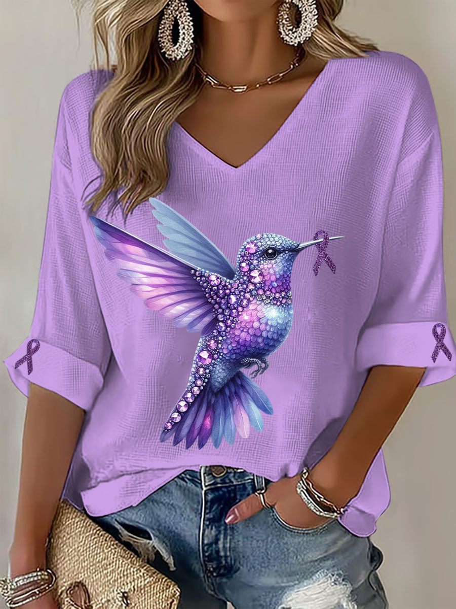 Tops con cuello en V para mujer Alzheimer's Hummingbird