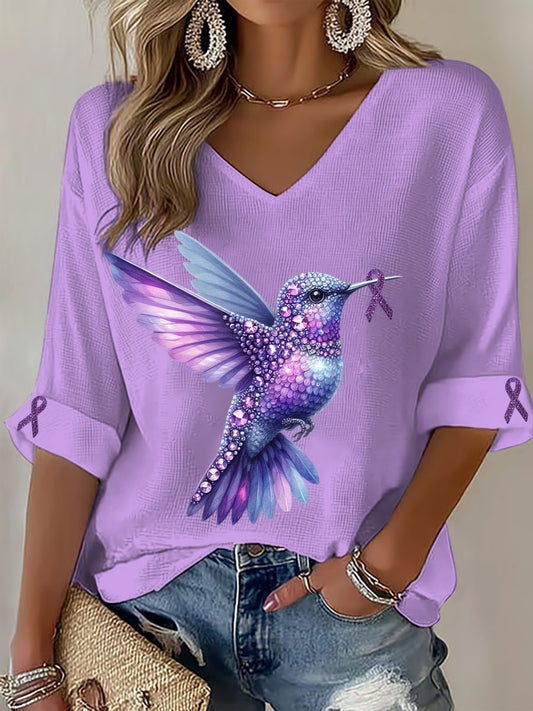 Tops con cuello en V para mujer Alzheimer's Hummingbird