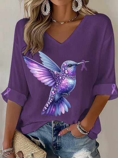Tops con cuello en V para mujer Alzheimer's Hummingbird