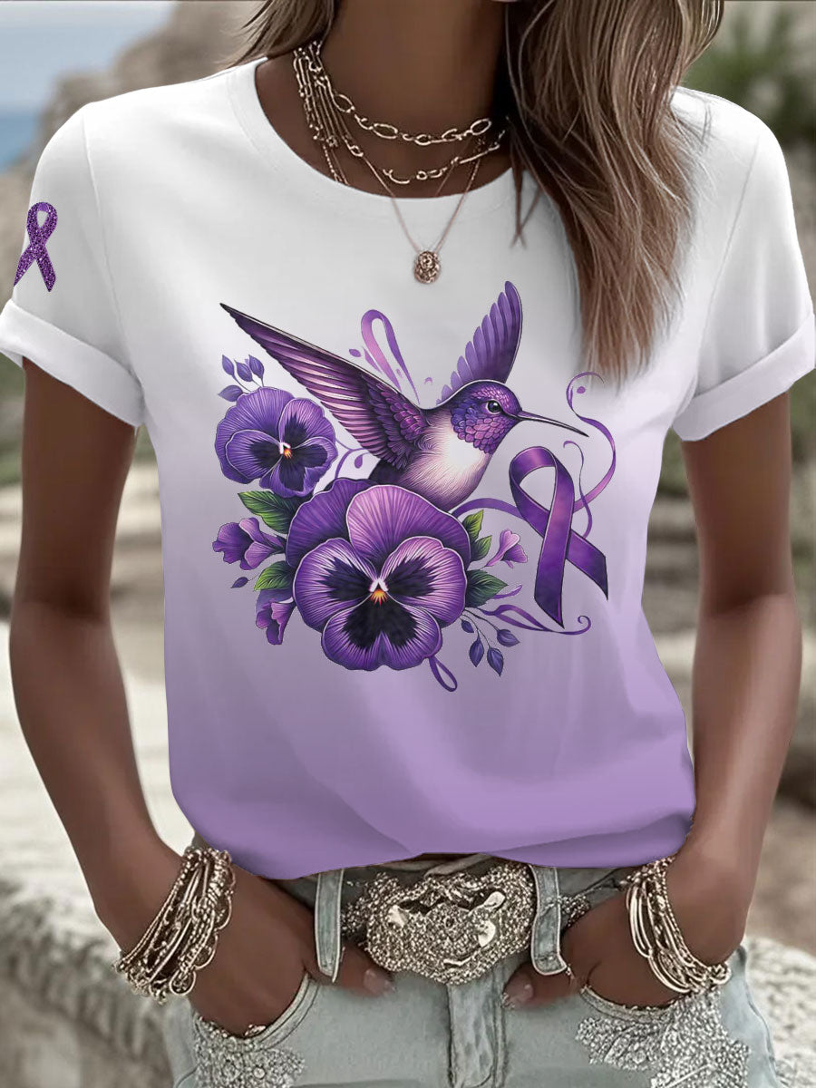 Camisetas Alzheimer's Pansy Hummingbird de mujer