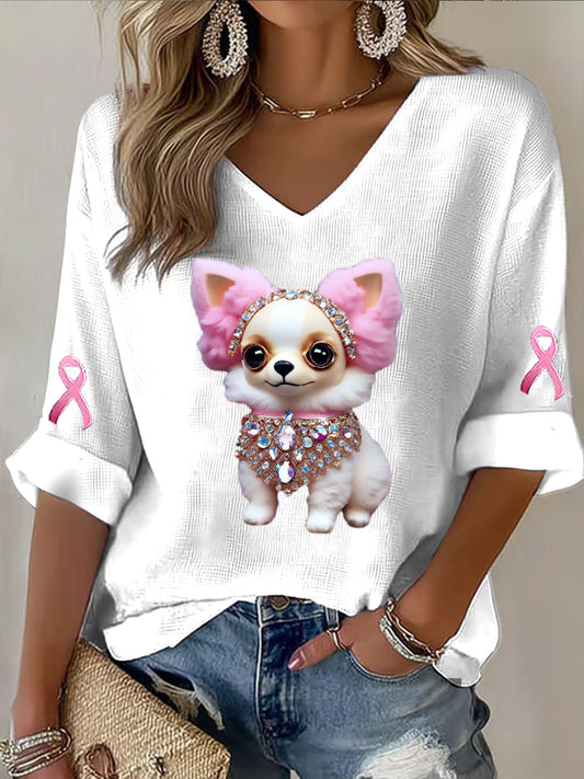 Camiseta casual de manga larga con estampado de perro divertido para mujer