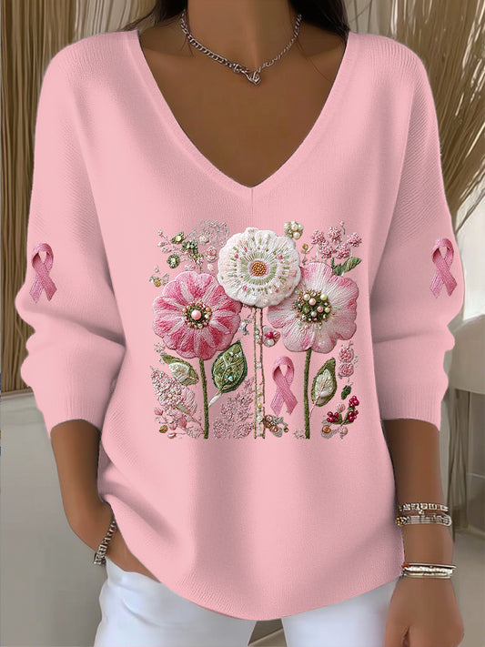 Suéter de mujer Rosa Floral Casual Pullover