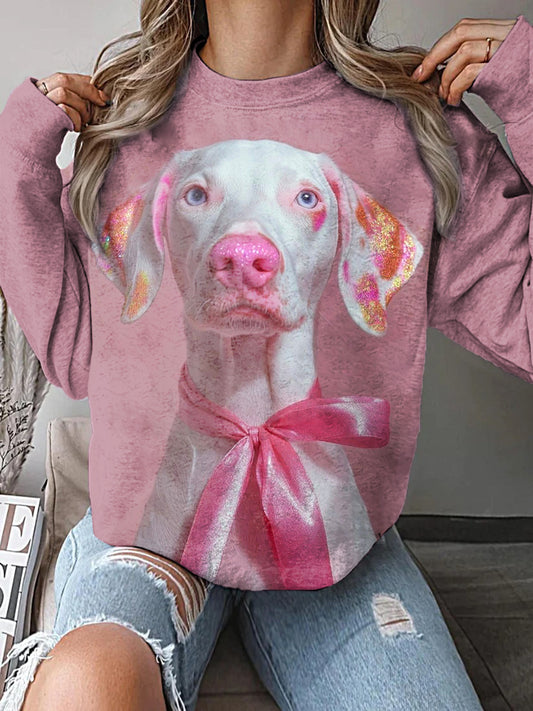 Sudadera casual con estampado de animales de cinta rosa para mujer