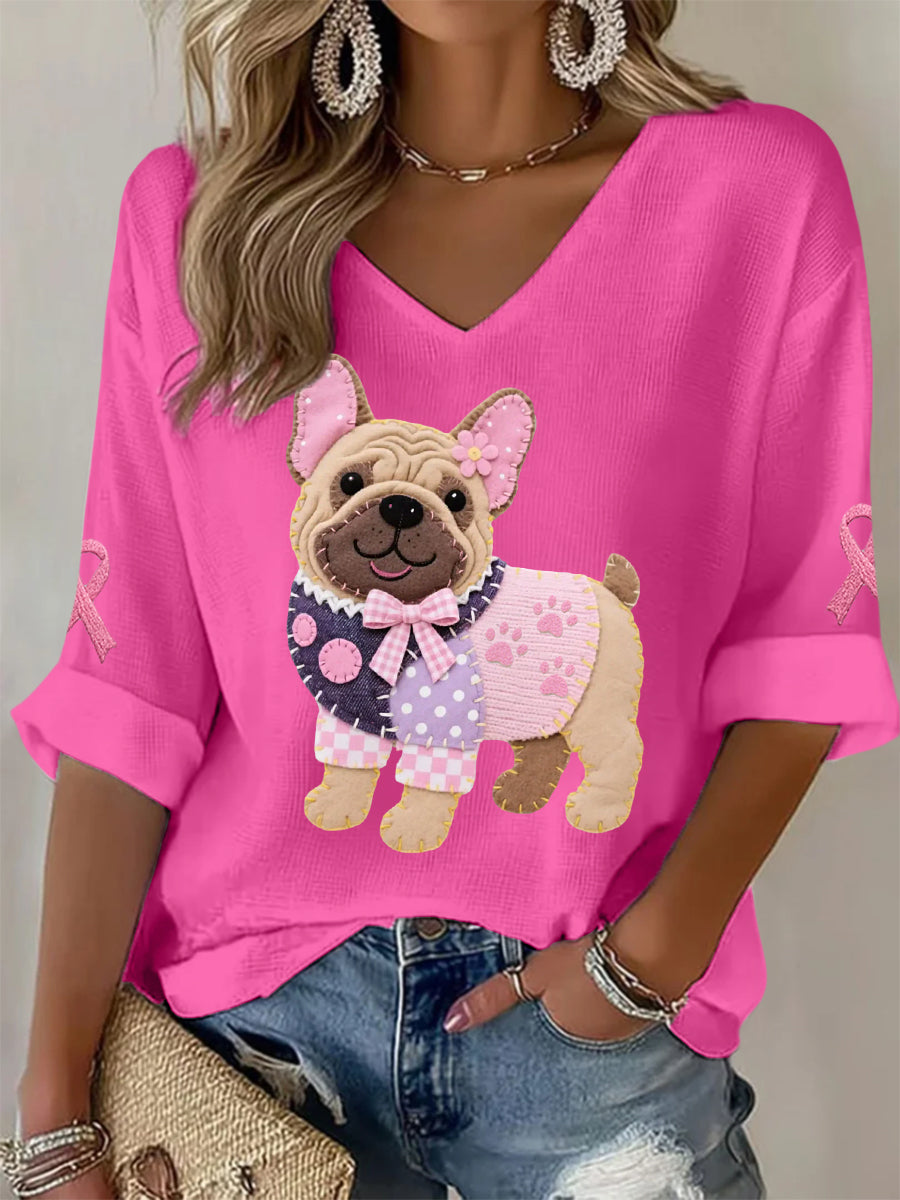 Mujer Pink Dog Pink Ribbon Breast Cancer Awareness Support Top de manga larga
